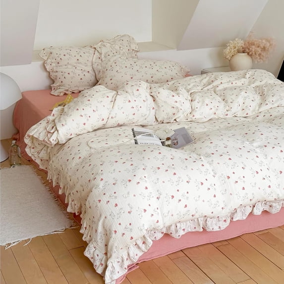 Gauze Duvet Cover Set King, Farmhouse Ruffled Bedding Soft Breathable ...