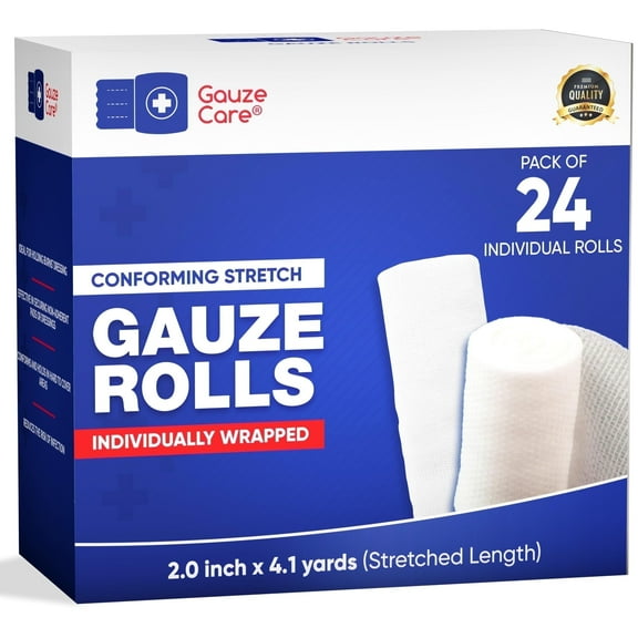 Gauze Rolls 24-Pack – 2" x 4.1 yd, Lint and Latex-Free, Conforming Stretch Bandages for First Aid and wound Care