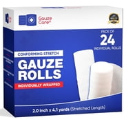 Gauze Rolls 24-Pack   2 x 4.1 yd, Lint and Latex-Free, Conforming Stretch Bandages for First Aid and wound Care