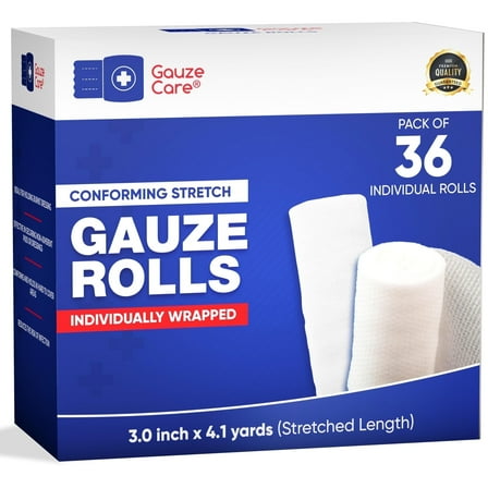 Gauze Rolls 36-Pack – 3" x 4.1 yd, Lint and Latex-Free, Conforming Stretch Bandages for First Aid and Wound Care