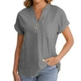 thumbnail image 1 of Gauze Shirts for Women! Comdrip 2025 Womens Fashion Tops Trendy V Neck Button Down Short Sleeve Tshirts Business Casual Basic Tee Loose Fit Short Sleeve Shirts for Women Grey M, 1 of 9