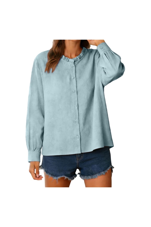 Gauze Shirts for Women 3/4 Sleeve Flowy Boho Tops Dressy Casual Button Down Peasant Blouses Embroidery Pullover Tunics
