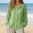 thumbnail image 1 of Gauze Shirts for Women Cotton Linen Beach Cover up Long Sleeve V Neck Button Down Crinkle Breathable Summer Light Green M, 1 of 7