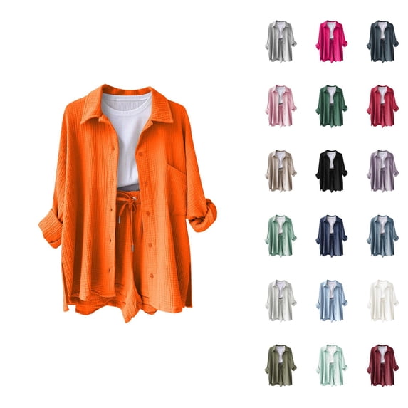 Gauze Shirts for Women Long Sleeve Button Down Lapel Collar Business Casual Dress Shirt Spring Work Blouses