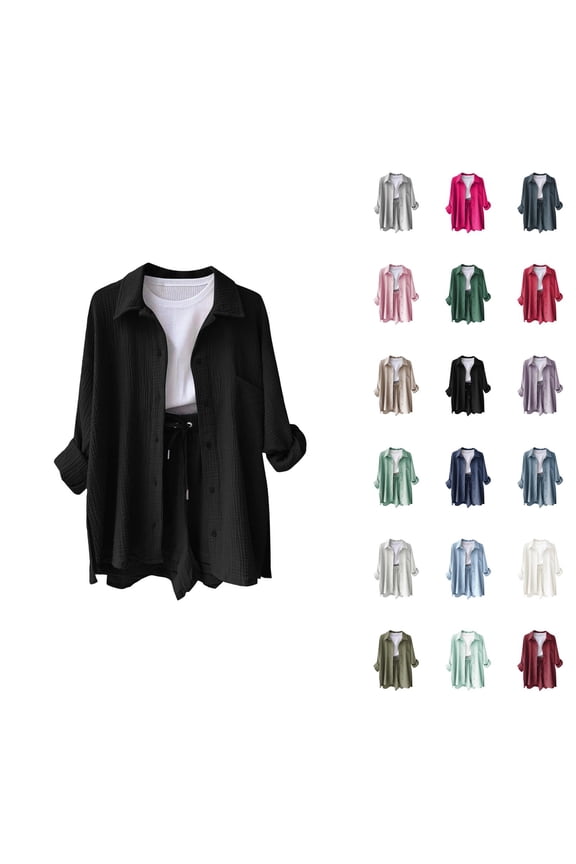 Gauze Shirts for Women Long Sleeve Button Down Lapel Collar Business Casual Dress Shirt Spring Work Blouses