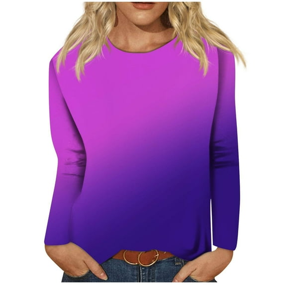 Gauze Shirts for Women Plus Athletic Tops for Women Fashion Print Loose Long Sleeve Blouse Round Neck Casual Tops