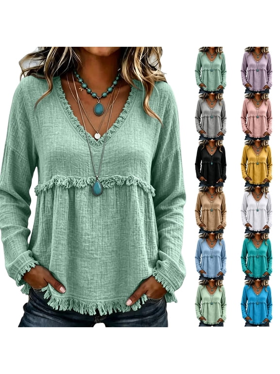 Gauze Shirts for Women Vintage Raw Edge Hem Tshirt Frayed Cute Boho Shirt Long Sleeve Oversized Clothes Army Green XL