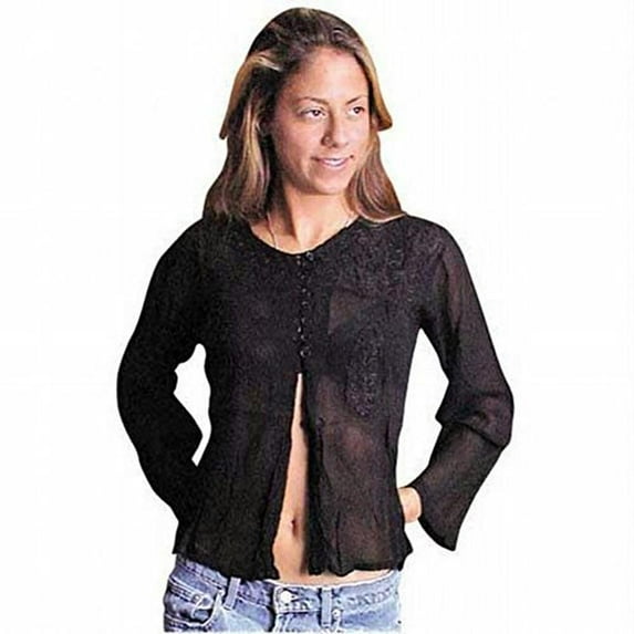 Gauze Slit Black Blouse - Large