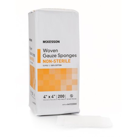 Gauze Sponge, McKesson, Cotton 12-Ply 4 X 4 Inch Square NonSterile, 44122000 - Case of 2000
