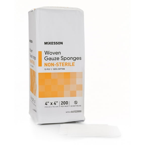 McKesson Woven Gauze Sponges, Non-Sterile 12-Ply Wound Pads, 4 in x 4 in, 200 per Pack, 1 Pack