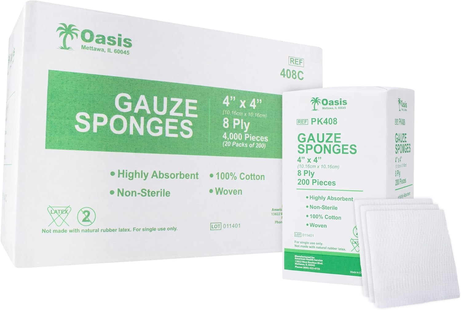 Oasis 4 x 4 inch Gauze Sponges, 100% Cotton, 8-Ply Woven Non-Sterile Gauze, 1 Case of 4000