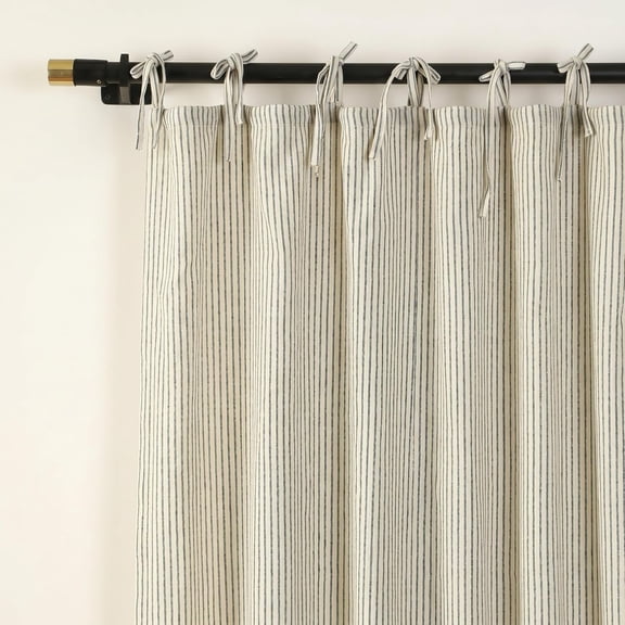 Gauze Striped Curtains, Boho Linen Gauze Tie Top Hanging Curtains Light Filtering Door Window Treatment 2 Panel Curtain Drapes for Living Room Home Décor Green on Beige (72"x42" Each Panel)