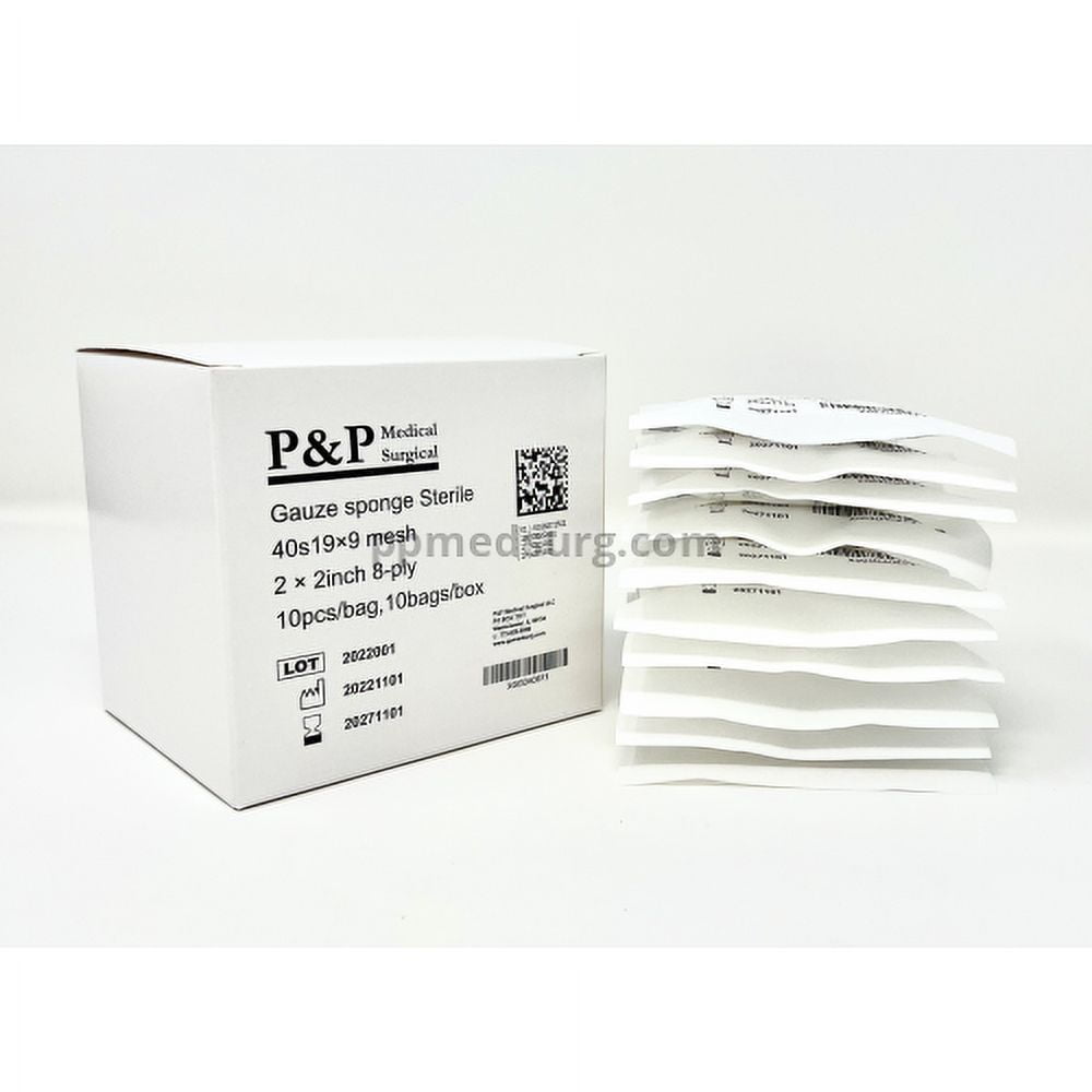 Gauze Surgical Sponges Cotton STERILE Woven 8-ply High Grade Quality 2"x2" Class I(a) All Purpose Pads Box of 1000