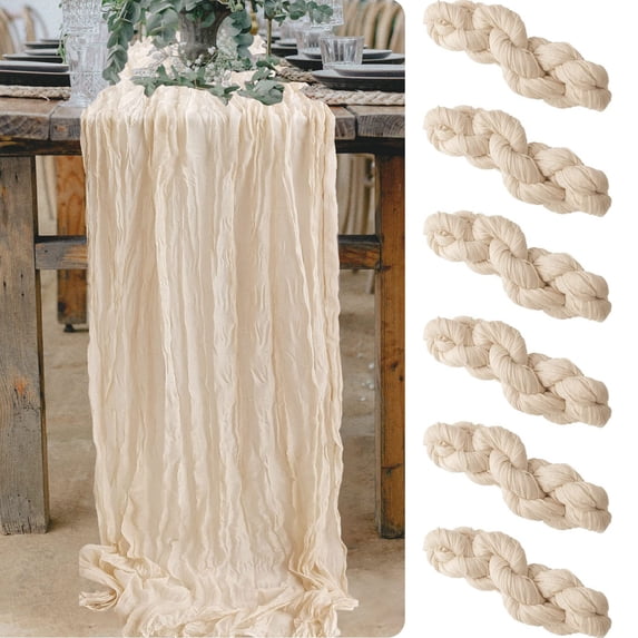 Gauze Table Runner - Pleated Long Yarn Rustic Wedding Table Decoration, Soft Draped Semi Sheer Fabric Table Flag for Party, Banquet, Festival Décor, 1 Piece Reusable Washable