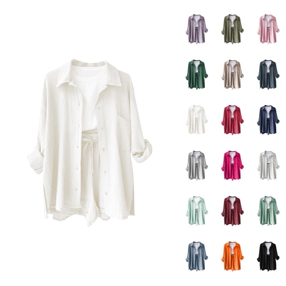 Gauze Tops for Women Long Sleeve Button Down Lapel Collar Business Casual Dress Shirt Spring Work Blouses