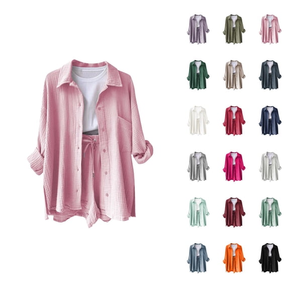 Gauze Tops for Women Long Sleeve Button Down Lapel Collar Business Casual Dress Shirt Spring Work Blouses