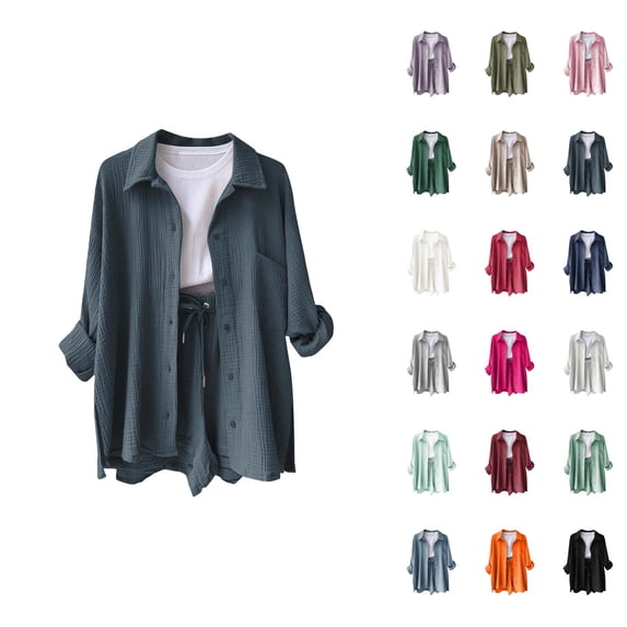 Gauze Tops for Women Long Sleeve Button Down Lapel Collar Business Casual Dress Shirt Spring Work Blouses