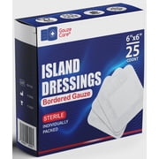 Gauze Care Island Dressing Bordered Gauze 6x6, 25 Pcs, Non-Stick Pad in Centre with Acrylic Adhesive Borders, Sterile, Water-Resistant for First Aid Wound Care