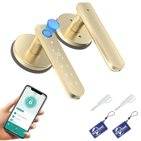 GAVDHE Fingerprint Door Lock with Keypad and Fingerprint, Keyless Entry Electronic Door Knob for Home, Easy to Install,Gold.