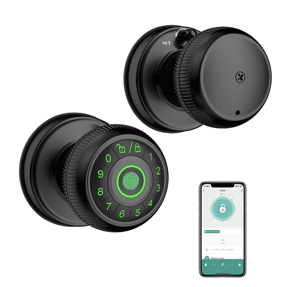 Gavdhe Fingerprint Door Lock with Keypad and Fingerprint, Keyless Entry Electronic Door Knob for Home, Easy to Install,Black