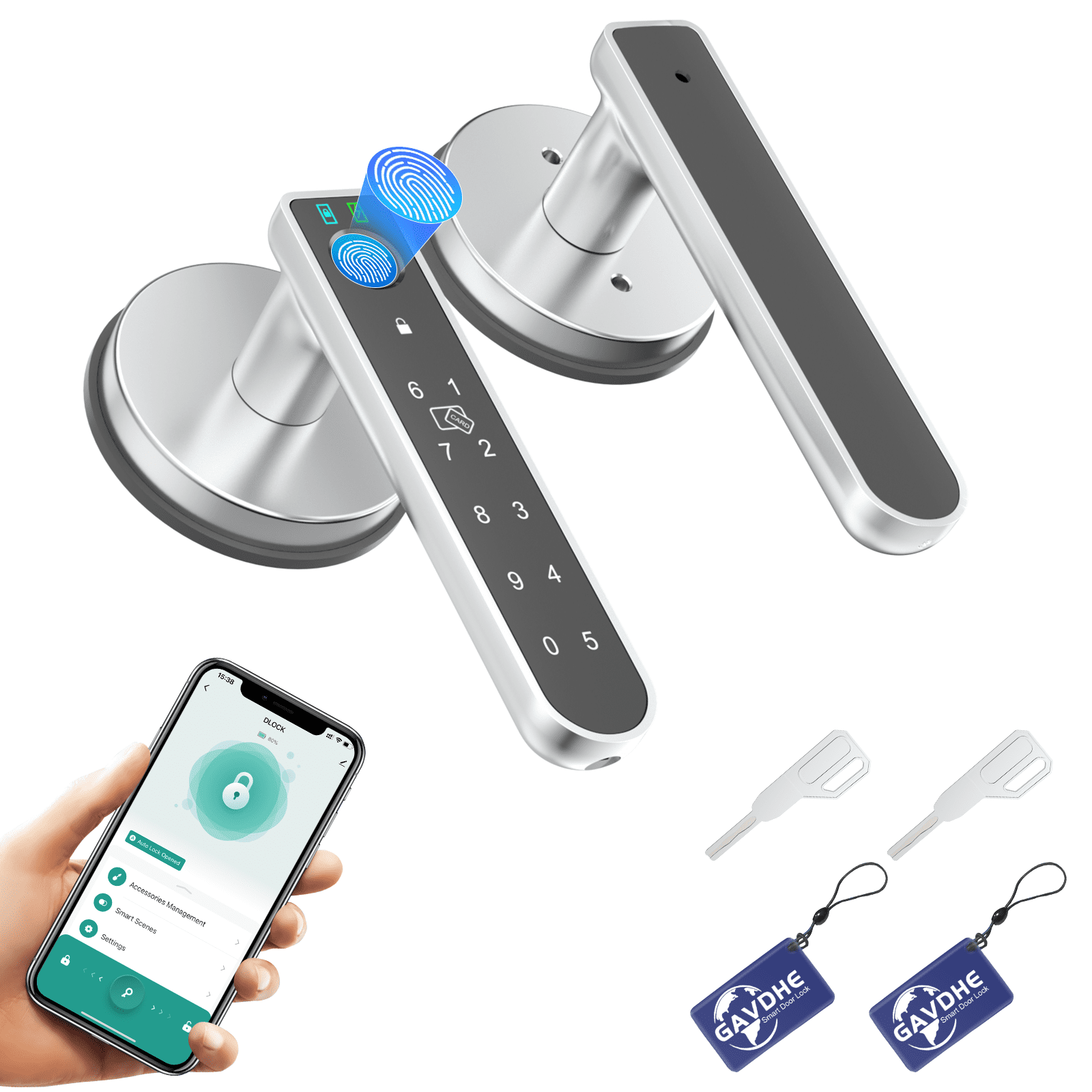 Gavdhe Smart Lock, Fingerprint Door Lock, Biometric Keyless Entry Door Knobs with Keypads 1 Set