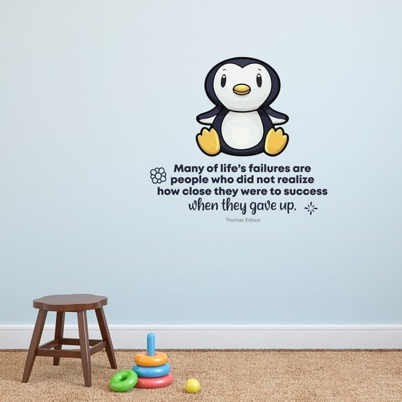 Gave Up Cute Penguin Life Quote Cartoon Quotes Decors Wall Sticker Art Design Decal for Girls Boys Kids Room Bedroom Nursery Kindergarten Home Decor Stickers Wall Art Vinyl Decoration (18x20 inch)