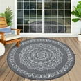 thumbnail image 1 of Gavee 6'x6' Boho Round Outdoor Rug, Waterproof Reversible Patio Area Rug Indoor Outdoor Carpet, Plastic Straw Rug RV Outdoor Mat for Camping Deck Balcony, Porch, Picnic, Gray and White, 1 of 9