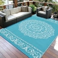 thumbnail image 1 of Gavee 8'x10' Boho Outdoor Rug, Waterproof Reversible Patio Area Rug Indoor Outdoor Carpet, Plastic Straw Rug RV Outdoor Mat for Camping Deck Balcony, Porch, Picnic, Light Blue and White, 1 of 9