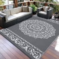 thumbnail image 1 of Gavee 8'x10' Boho Outdoor Rug, Waterproof Reversible Patio Area Rug Indoor Outdoor Carpet, Plastic Straw Rug RV Outdoor Mat for Camping Deck Balcony, Porch, Picnic, Gray and White, 1 of 8