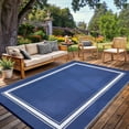 thumbnail image 1 of Garvee 8'x10' Waterproof Outdoor Rug, Reversible Patio Area Rug Indoor Outdoor Carpet, Plastic Modern Geometric Carpet for RV Camping Deck Balcony Porch Picnic, Dark Blue and White, 1 of 8
