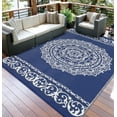 thumbnail image 1 of Gavee 9'x12' Boho Outdoor Rug, Waterproof Reversible Patio Area Rug Indoor Outdoor Carpet, Plastic Straw Rug RV Outdoor Mat for Camping Deck Balcony, Porch, Picnic, Dark Blue and White, 1 of 9