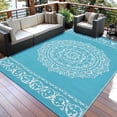 thumbnail image 1 of Gavee 9'x12' Boho Outdoor Rug, Waterproof Reversible Patio Area Rug Indoor Outdoor Carpet, Plastic Straw Rug RV Outdoor Mat for Camping Deck Balcony, Porch, Picnic, Light Blue and White, 1 of 9