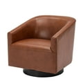 thumbnail image 1 of Gaven Caramel Faux Leather Wood Base 360 Degree Swivel Accent Chair, 1 of 8