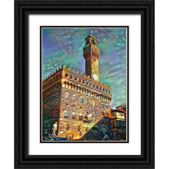Gavidia, Pedro 11x14 Black Ornate Wood Framed with Double Matting Museum Art Print Titled - Florence Italy Palazzo Vecchio