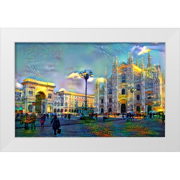 Gavidia, Pedro 14x10 White Modern Wood Framed Museum Art Print Titled - Milan Italy Piazza del Duomo
