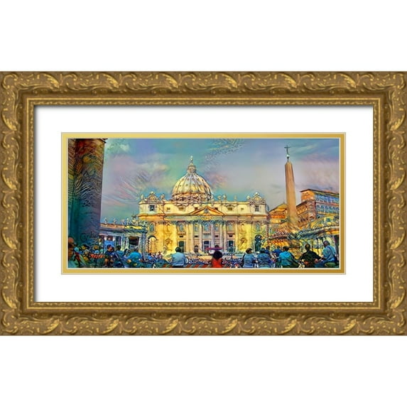 Gavidia, Pedro 18x11 Gold Ornate Wood Framed with Double Matting Museum Art Print Titled - Vatican City Saint Peter Basilica