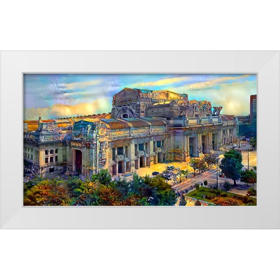 Gavidia, Pedro 24x15 White Modern Wood Framed Museum Art Print Titled - Milan Italy Central Station