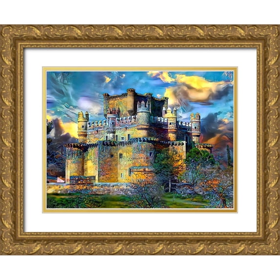 Gavidia, Pedro 24x19 Gold Ornate Wood Framed with Double Matting Museum Art Print Titled - Toledo Spain Guadamur Castle