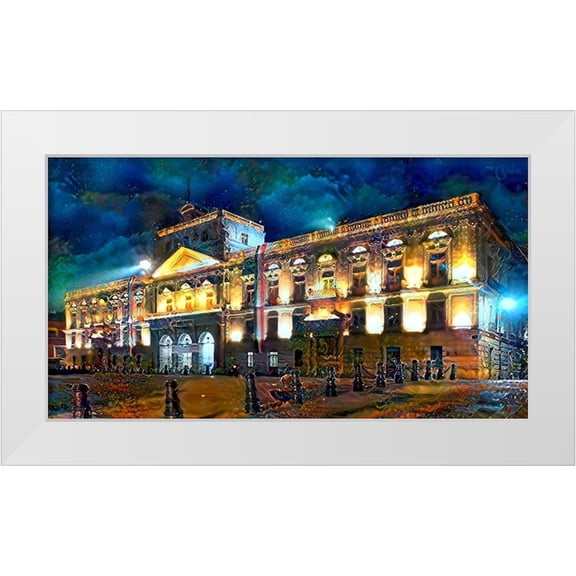 Gavidia, Pedro 32x19 White Modern Wood Framed Museum Art Print Titled - Mexico City Palace of Mines Night