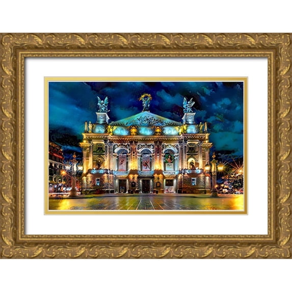 Gavidia, Pedro 32x22 Gold Ornate Wood Framed with Double Matting Museum Art Print Titled - Leopolis Ukraine Opera