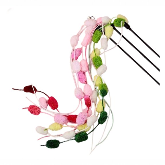 Gavigain Interactive Teaser Wand Toy For Kittens Small Cats, Soft Cotton Candy Style Tassels With Bell, Feather-Trimmed Cat Toy For Self-Entertainment, Relieve Boredom With Fun