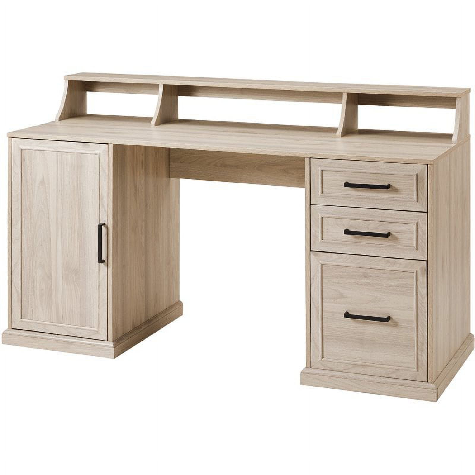 Gavin 58" 3-Drawers Computer Desk with Hutch in Birch