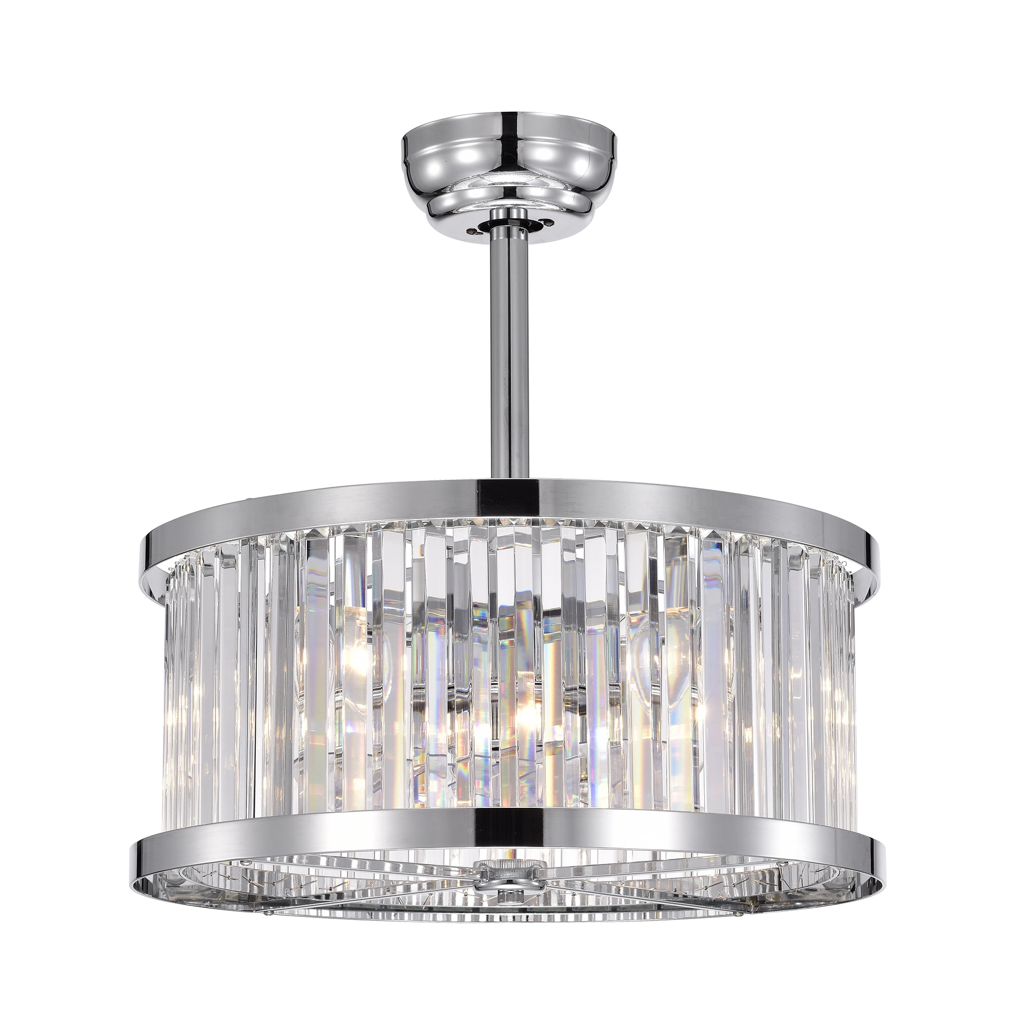 Gavin Chrome 19-Inch 4-Light Metal & Crystal Drum Shade Fandelier