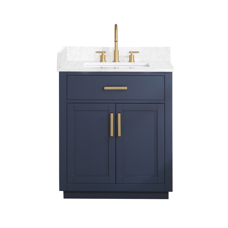Issac Edwards Collection 30" Single Bathroom Vanity in Royal Blue with Grain White Composite Stone Countertop without Mirror