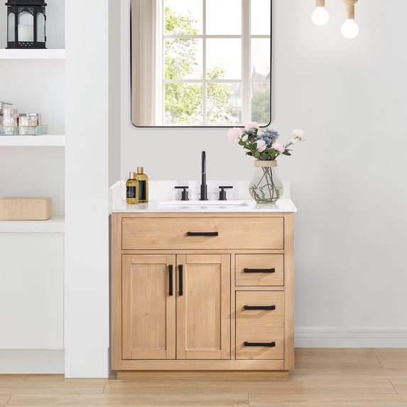 Altair Gavino 36" Wood Vanity in Light Brown with Composite Stone Top No Mirror