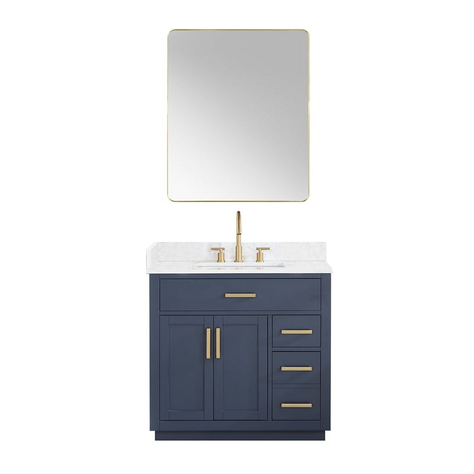 Royal Blue 36" Freestanding Vanity with Grain White Top & Gold Accents