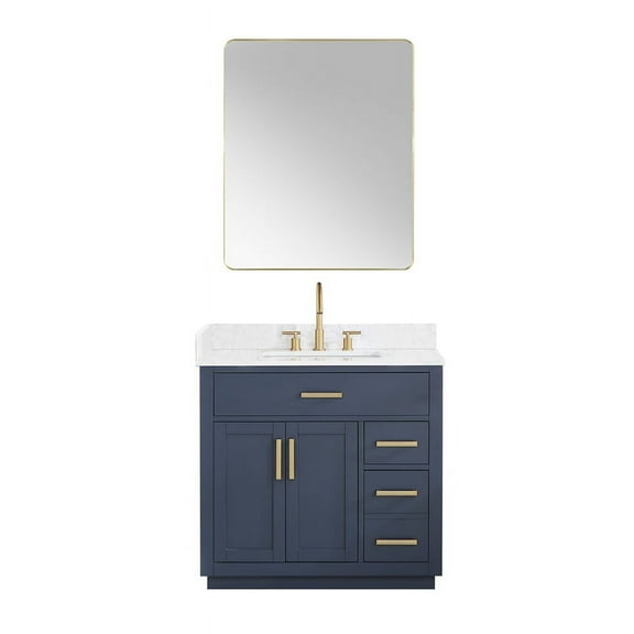 Gavino 36" Wood Vanity in Royal Blue with Composite Stone Top and Mirror