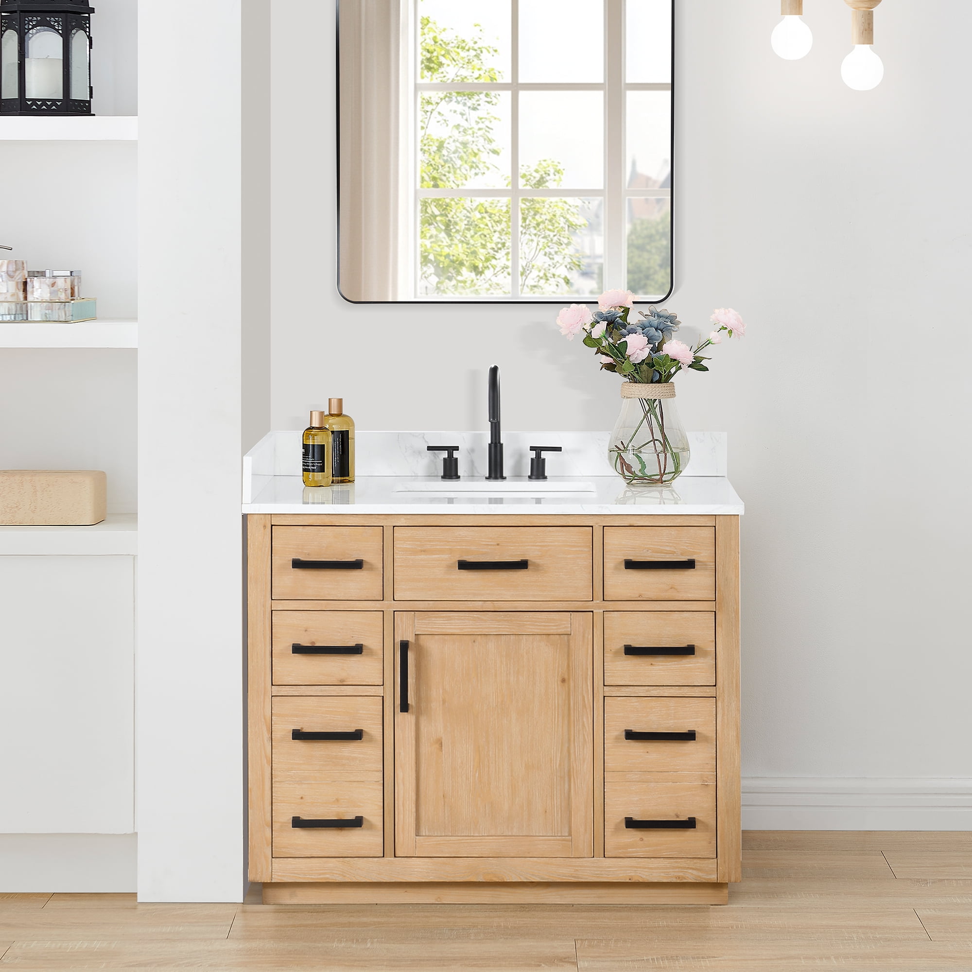 Gavino 42" Light Brown Wood Vanity with Composite Stone Top