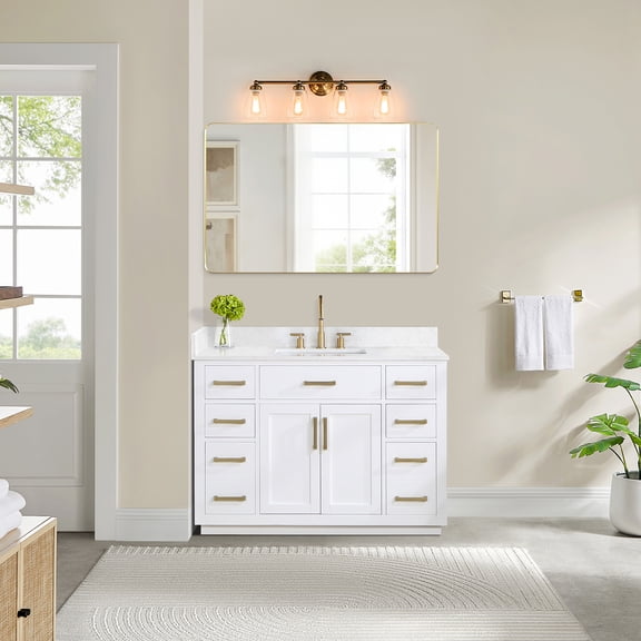 Gavino 48" Wood Vanity in White with Grain White Composite Stone Top no Mirror