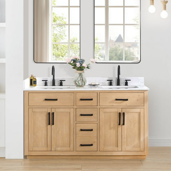 Altair Gavino 60" Wood Vanity in Light Brown with Composite Stone Top No Mirror